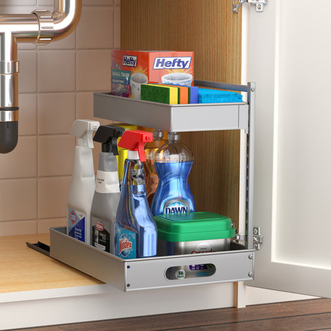 2-Tier Pull Out Under Sink Organizer with Sliding Tracks 2-Tier Pull Out Under Sink Organizer with Sliding Tracks