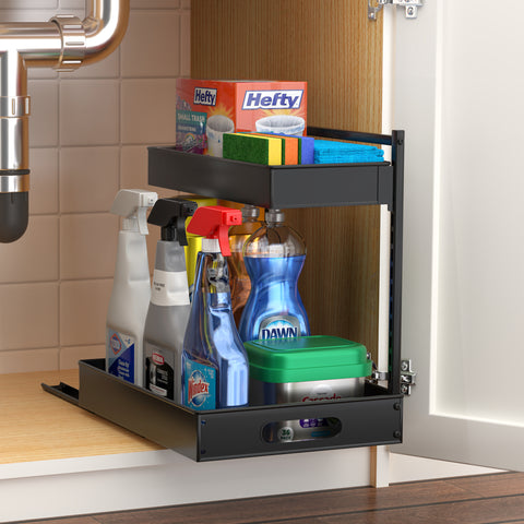 2-Tier Pull Out Under Sink Organizer with Sliding Tracks 2-Tier Pull Out Under Sink Organizer with Sliding Tracks