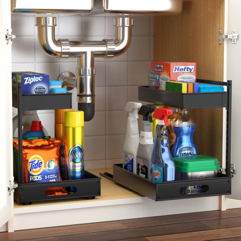 2-Tier Pull Out Under Sink Organizer with Sliding Tracks 2-Tier Pull Out Under Sink Organizer with Sliding Tracks