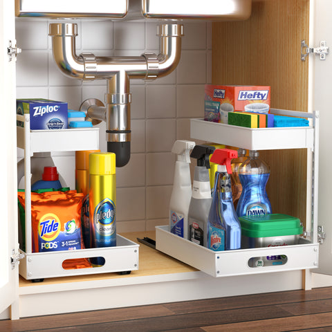 2-Tier Pull Out Under Sink Organizer with Sliding Tracks 2-Tier Pull Out Under Sink Organizer with Sliding Tracks