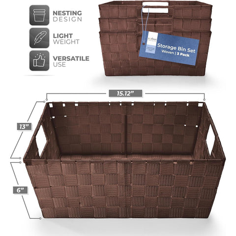Woven tote basket with handles (3 Pack) Woven tote basket with handles (3 Pack)