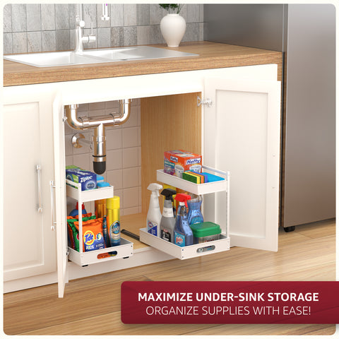 2-Tier Pull Out Under Sink Organizer with Sliding Tracks 2-Tier Pull Out Under Sink Organizer with Sliding Tracks