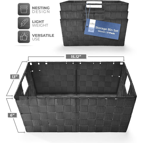 Woven tote basket with handles (3 Pack) Woven tote basket with handles (3 Pack)