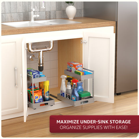 2-Tier Pull Out Under Sink Organizer with Sliding Tracks 2-Tier Pull Out Under Sink Organizer with Sliding Tracks