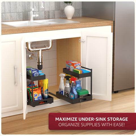 2-Tier Pull Out Under Sink Organizer with Sliding Tracks 2-Tier Pull Out Under Sink Organizer with Sliding Tracks
