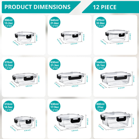 Glass Food Storage Airtight Containers with Lids (24 Pcs) Glass Food Storage Airtight Containers with Lids (24 Pcs)