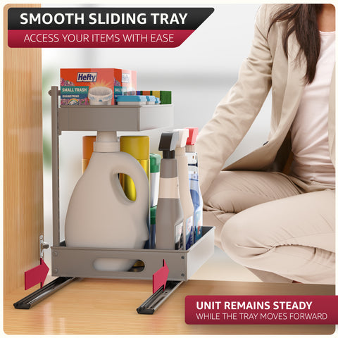 2-Tier Pull Out Under Sink Organizer with Sliding Tracks 2-Tier Pull Out Under Sink Organizer with Sliding Tracks