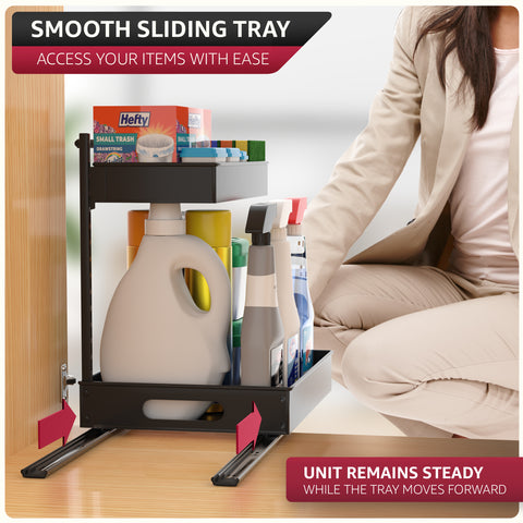 2-Tier Pull Out Under Sink Organizer with Sliding Tracks 2-Tier Pull Out Under Sink Organizer with Sliding Tracks