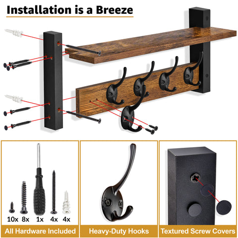 Coat Hooks Wall Mount Floating Shelf (Large & XL) Coat Hooks Wall Mount Floating Shelf (Large & XL)