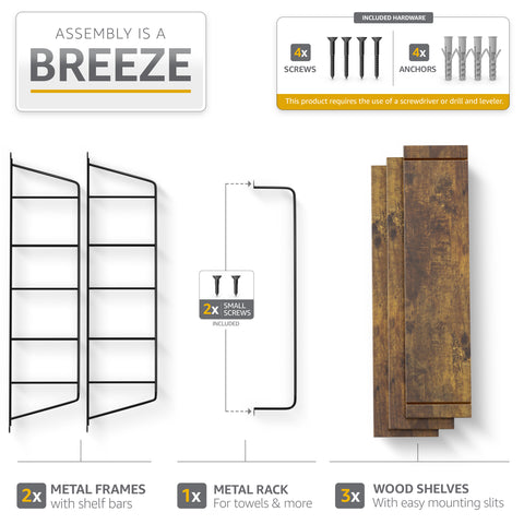 Floating Bathroom Shelf with Metal Brackets (3 Tier) Floating Bathroom Shelf with Metal Brackets (3 Tier)
