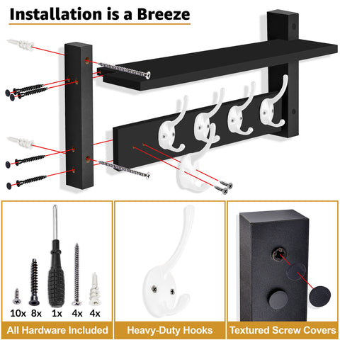 Coat Hooks Wall Mount Floating Shelf (Large & XL) Coat Hooks Wall Mount Floating Shelf (Large & XL)