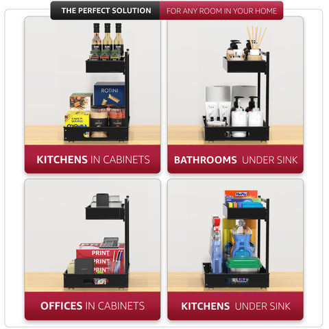 2-Tier Pull Out Under Sink Organizer with Sliding Tracks 2-Tier Pull Out Under Sink Organizer with Sliding Tracks