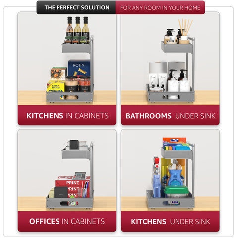 2-Tier Pull Out Under Sink Organizer with Sliding Tracks 2-Tier Pull Out Under Sink Organizer with Sliding Tracks