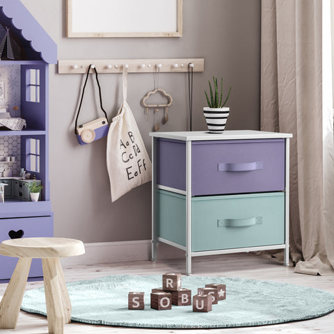2-Drawer Nightstand Lightweight with Display Wood Surface & Storage Pull-Out Foldable Drawers