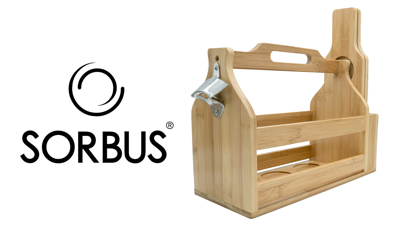 Bamboo Wine Caddy with Bottle Opener & Sampler Paddles