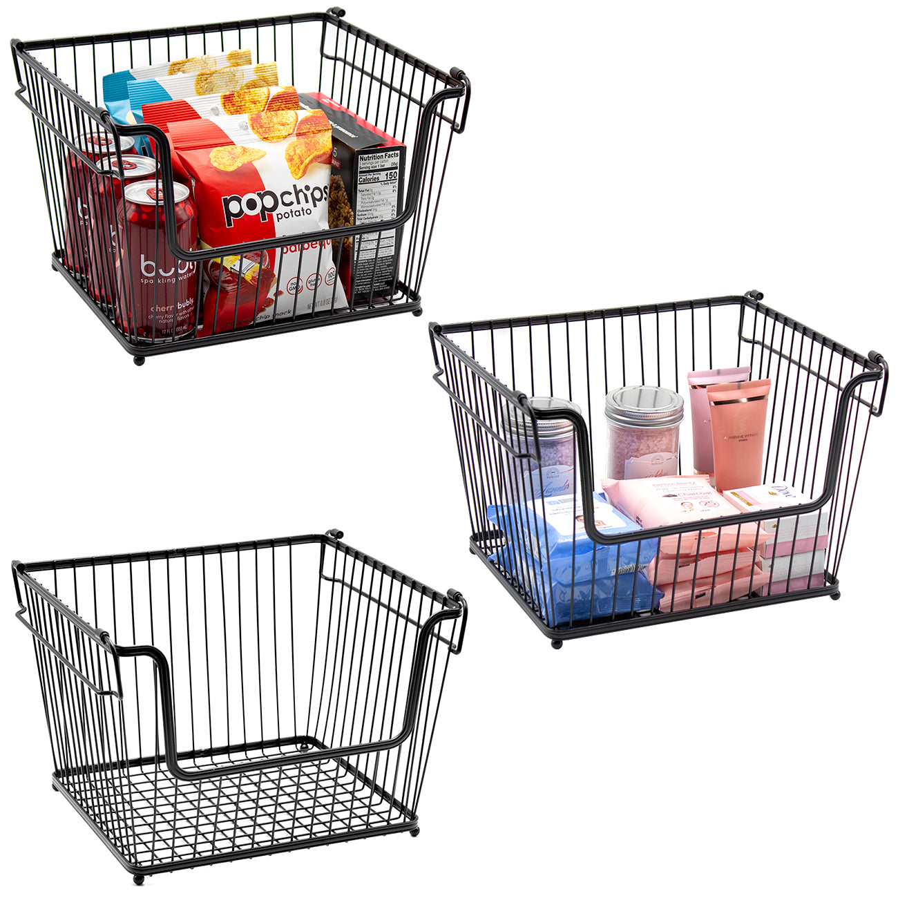 Farmhouse Wire Scoop Basket Bins (3-Pack) - Sorbus Home Farmhouse Wire Scoop Basket Bins (3-Pack) - Sorbus Home