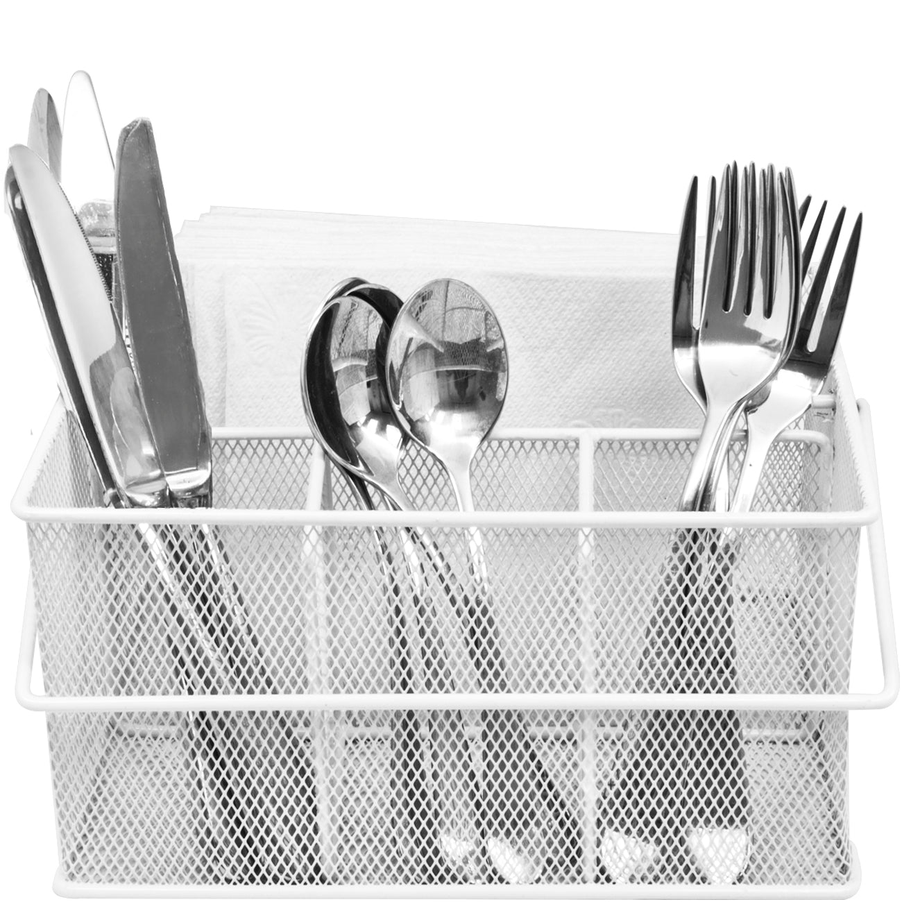 Black Metal Mesh Kitchen, Picnic Buffet Caddy for Utensils, Plates, and Napkins with Handle