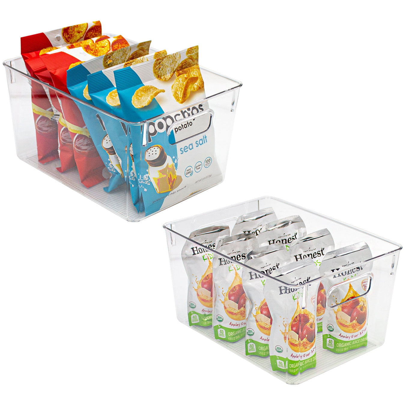Sorbus 4 Pack Big Square Fridge Bin with Handle, Clear
