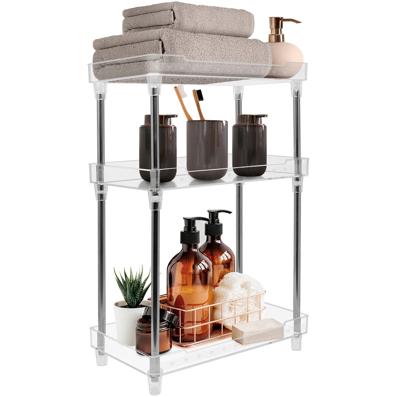 Sorbus Stackable Shelves for Cabinets & Countertop - Storage Shelf  Organizer Stand Racks- Foldable Two Shelves, Clear Plastic/Metal