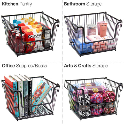 Farmhouse Wire Scoop Basket Bins (3-Pack) - Sorbus Home Farmhouse Wire Scoop Basket Bins (3-Pack) - Sorbus Home
