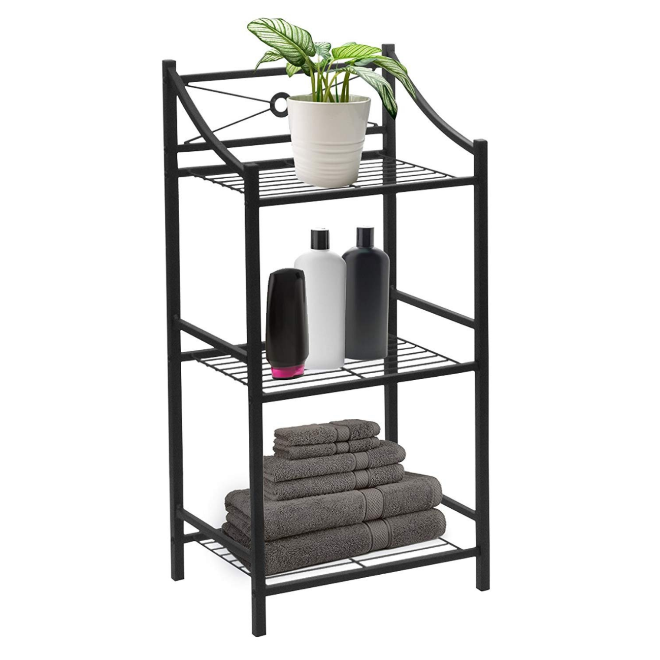 3-Tier Freestanding Shelf, Storage Organizer Shelf Basket Black, 2 Pack