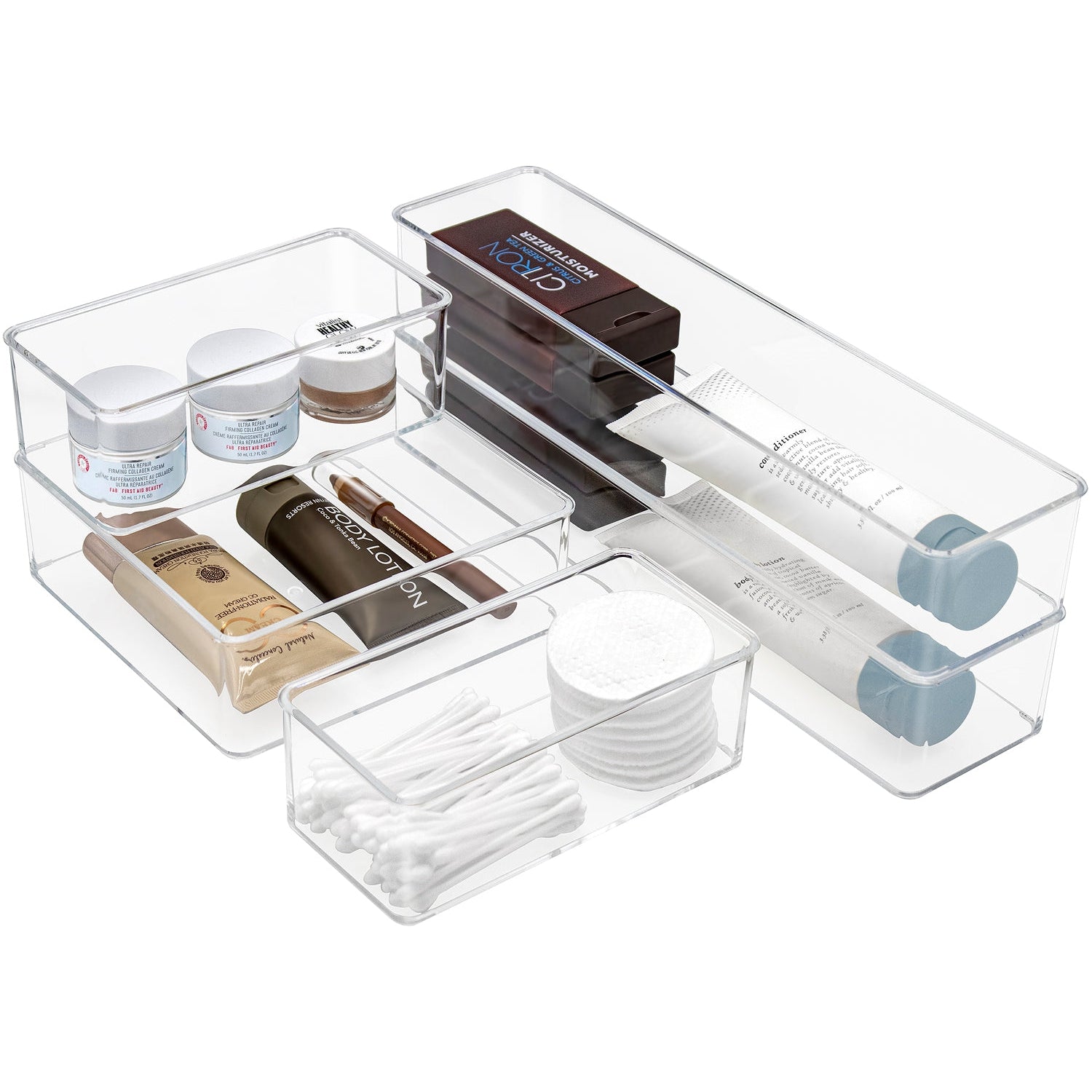 Clear Acrylic Stackable Drawer Organizers Set of 5