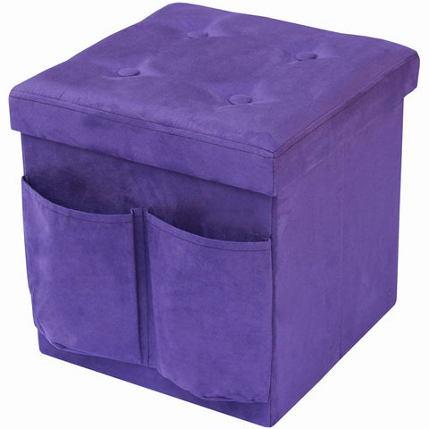 Faux Suede Storage Ottoman Cube with Pockets