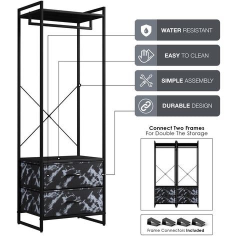 2 Drawer Tall Clothing Rack Storage