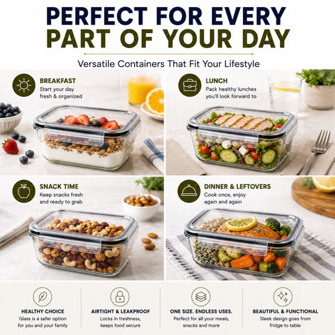 Glass Food Storage Containers with Lids and Vents