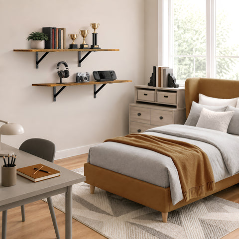 Wall Shelves with Metal Bracket (Set of 2)