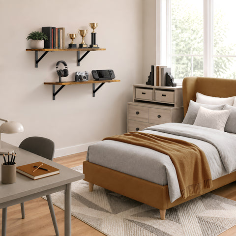Wall Shelves with Metal Bracket (Set of 2)