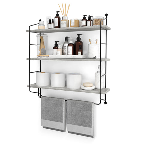 Floating Bathroom Shelf with Metal Brackets (3 Tier)