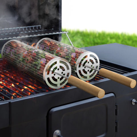 Stainless Steel Rolling Barbecue Grilling Basket - 2 Piece
