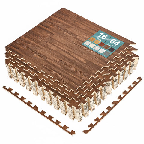 16 Tiles 64 Sq ft Wood Grain Foam Tiles