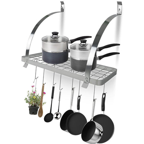 Wall Mounted Pot Rack with Hooks