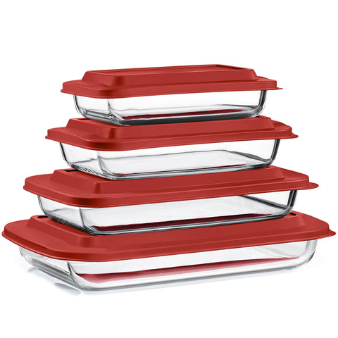 Deep Glass Baking Dish Set with Lids (8 Pcs)