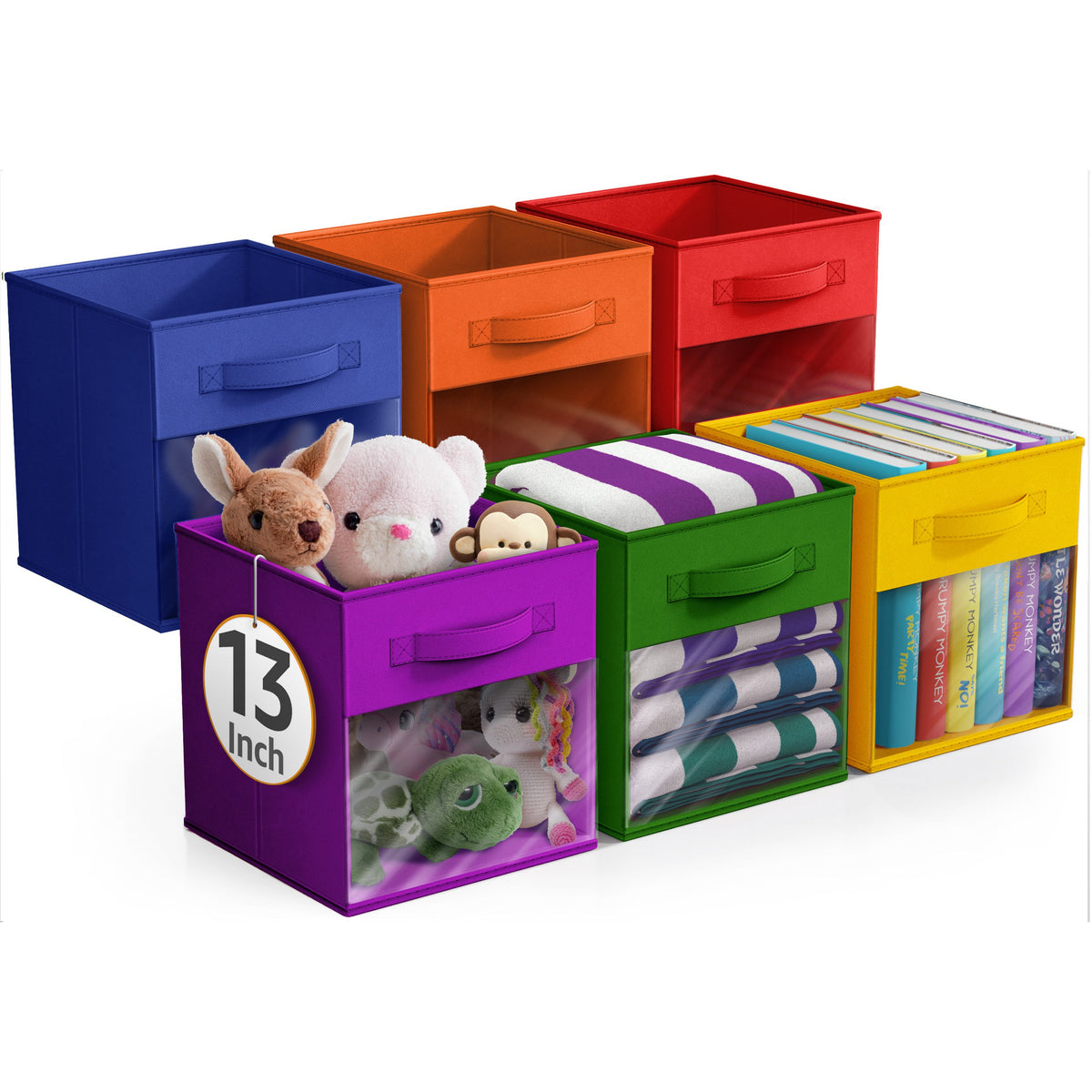 13" Large Cube Storage Bins with Windows (6 Pack Multi)