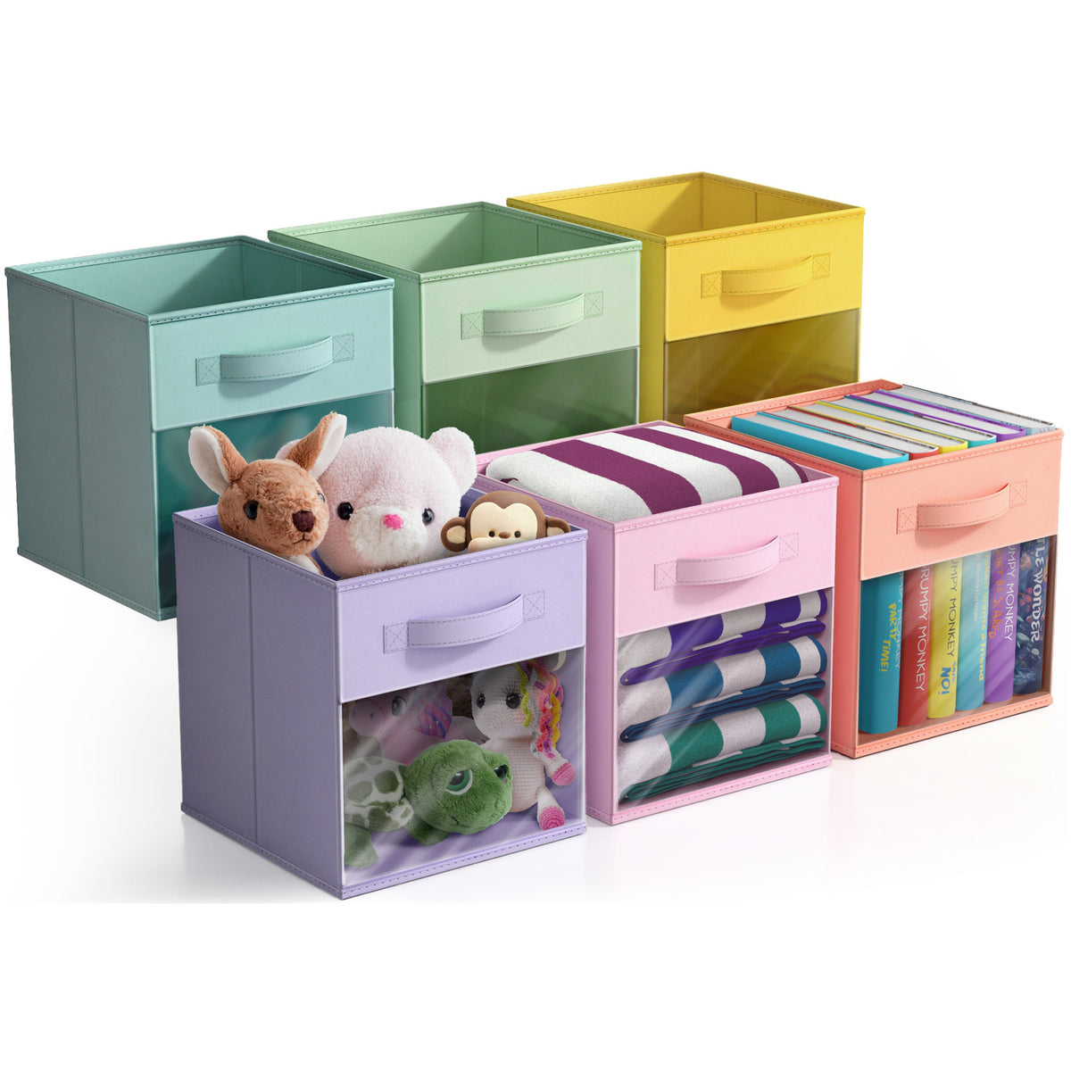 11" Cube Storage Bins with Window (6 Pack, Pastel Set)