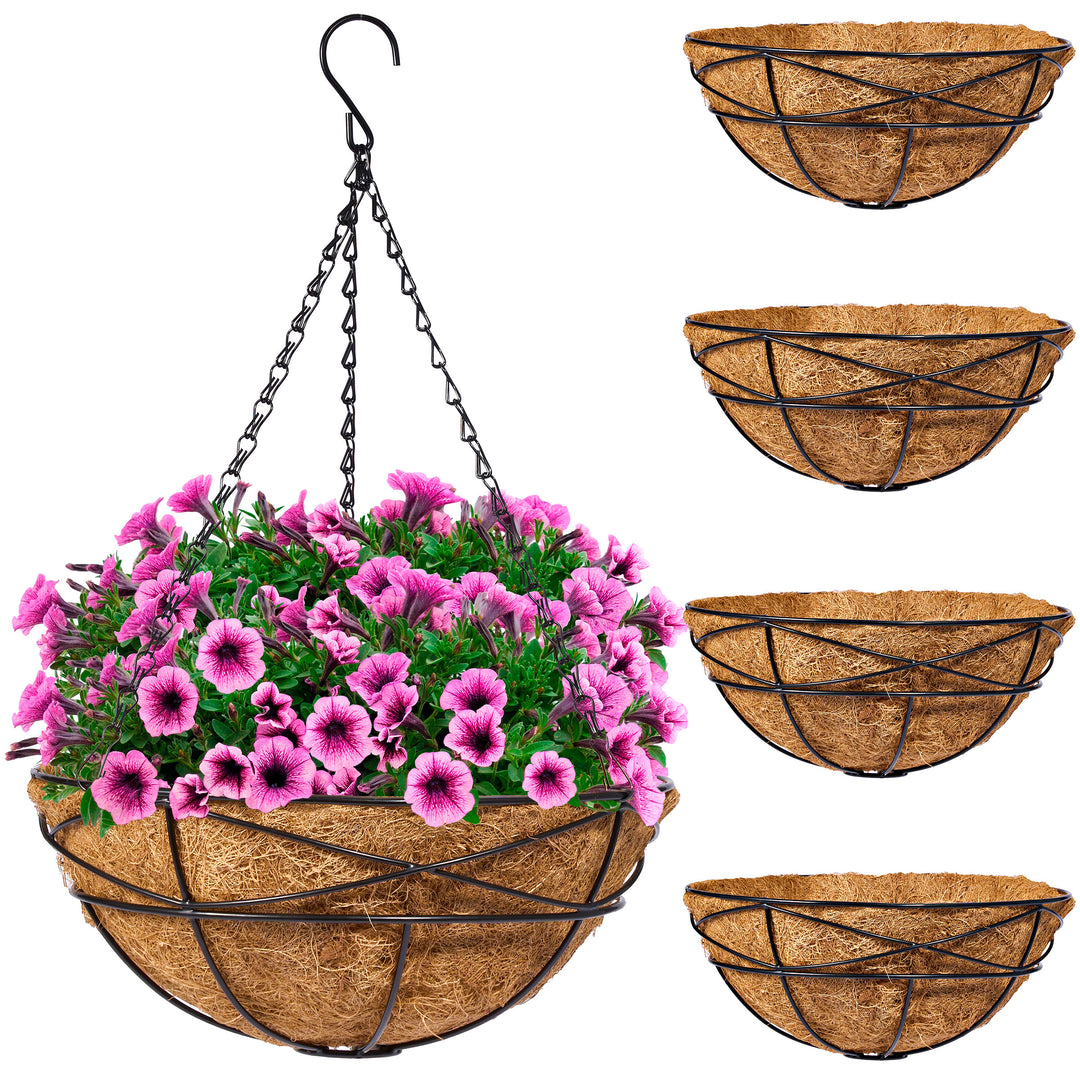 hanging planter liners Hanging Planter Baskets w/Coco Liner (4 Pack) – Sorbus Home
