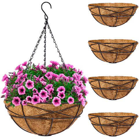 large hanging basket planter Sorbus 4 Pack Metal Hanging Planter Basket Huge 12 Inch Hanging Flower Pot Basket & Coco Coir Liner for Indoor/Outdoor Garden Décor, Perfect for