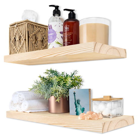 Solid Wood Floating Shelves (16”, Set of 2)