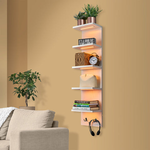 5 Tier Vertical Wall Shelf Unit with LED Lights