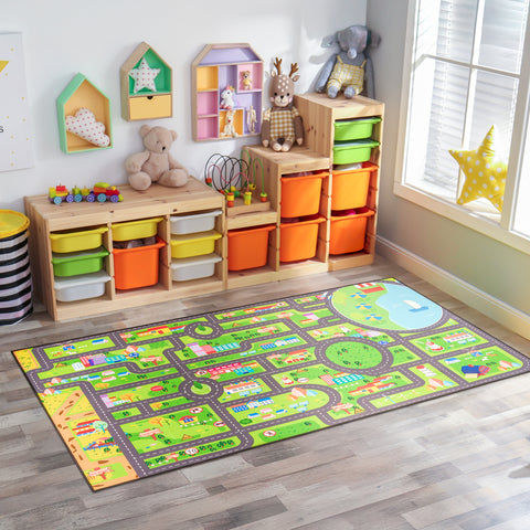 City Streets Car Road Map Kids Play Mat (L, XL)