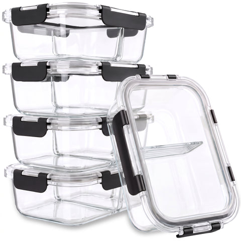 5-Pack 2-Compartment Food Storage Containers with Lids