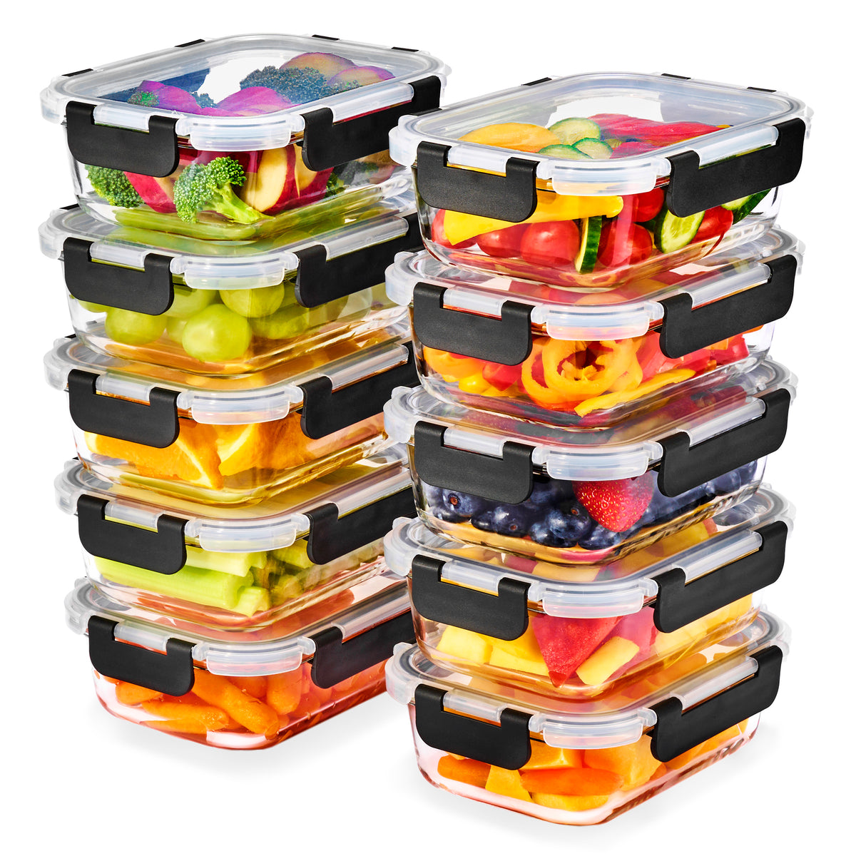 Rectangular Glass Meal Prep Containers Airtight Lids (Set of 10)