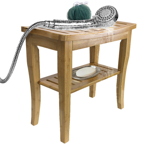 Bamboo Bench Stool with Shelf