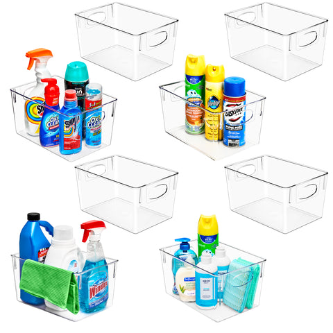 Clear Plastic Storage Bins with Handles for Cleaning Supplies (Large)