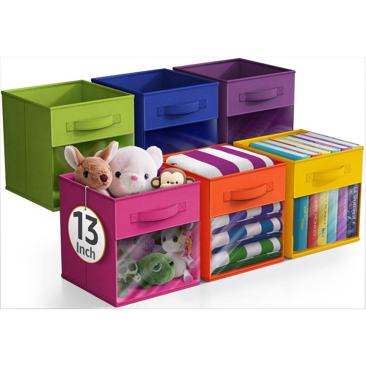 13" Large Cube Storage Bins with Windows (6 Pack Multi)