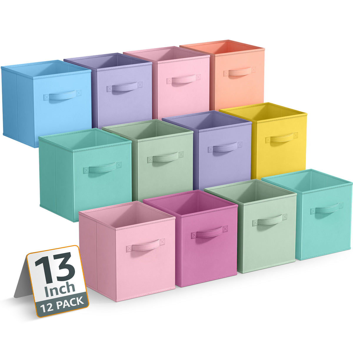 13" Large Cube Storage Bins 12 Pack Multicolored Set - Sorbus Home