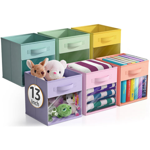 13" Large Cube Storage Bins with Window (6 Pack, Pastel)